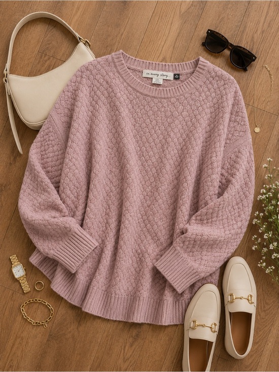 Penningtons Sweaters - In Every Story Plus Size 2X Dusty Rose Textured Knit Sweater|Cozy & Oversized